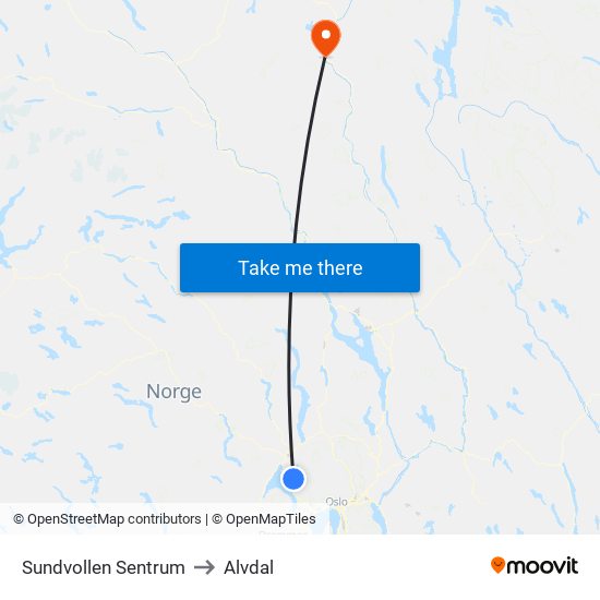 Sundvollen Sentrum to Alvdal map