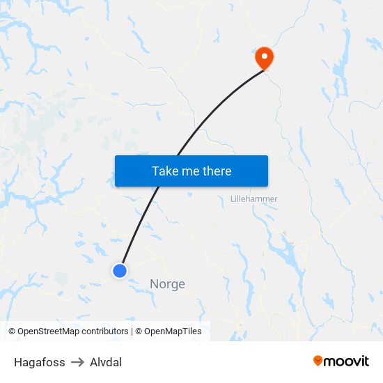 Hagafoss to Alvdal map