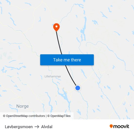 Løvbergsmoen to Alvdal map