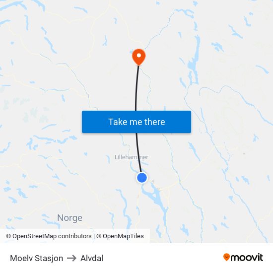 Moelv Stasjon to Alvdal map