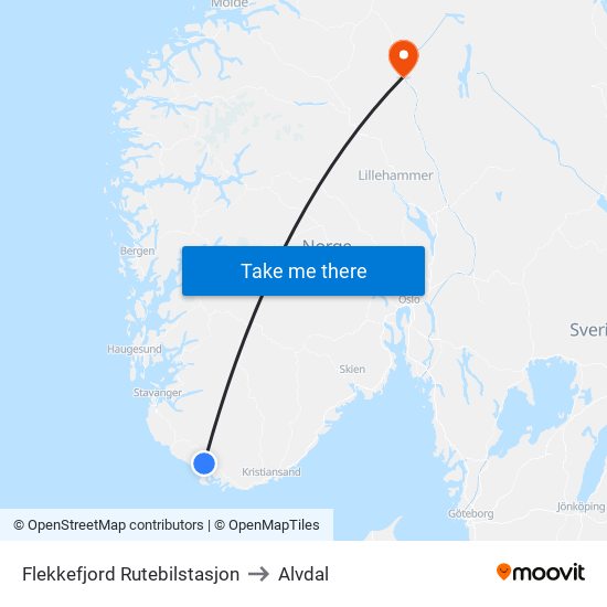 Flekkefjord Rutebilstasjon to Alvdal map