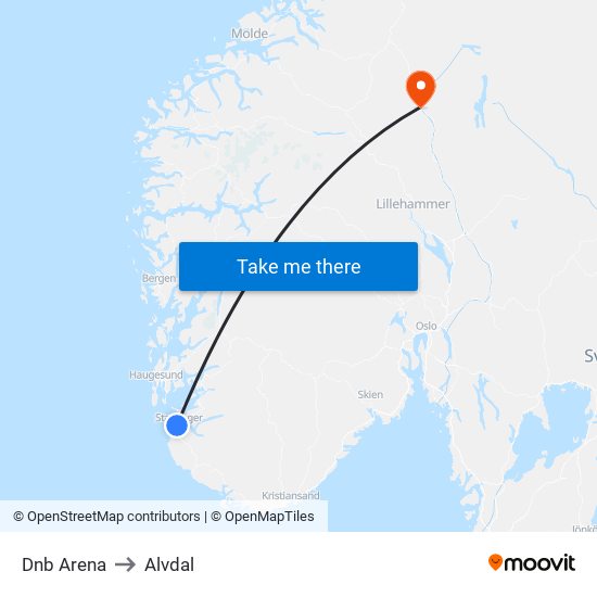 Dnb Arena to Alvdal map