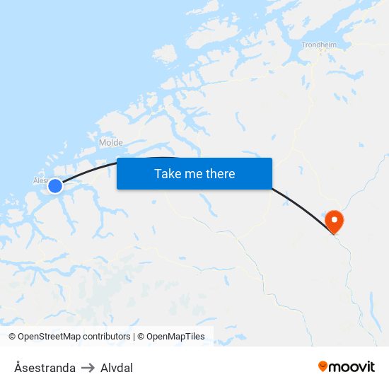 Åsestranda to Alvdal map