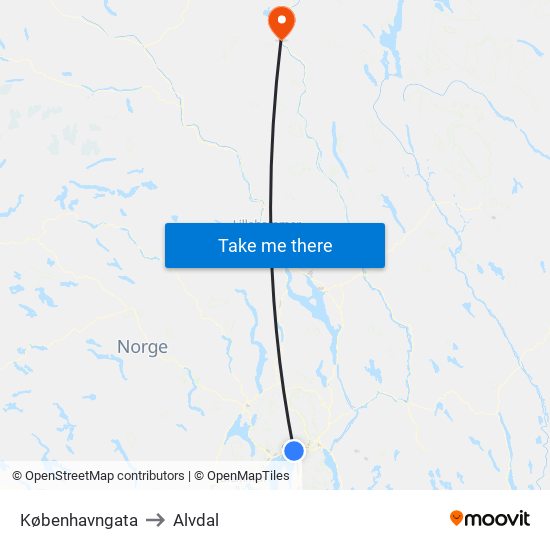 Københavngata to Alvdal map