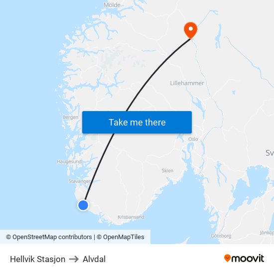 Hellvik Stasjon to Alvdal map