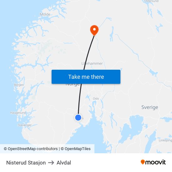 Nisterud Stasjon to Alvdal map