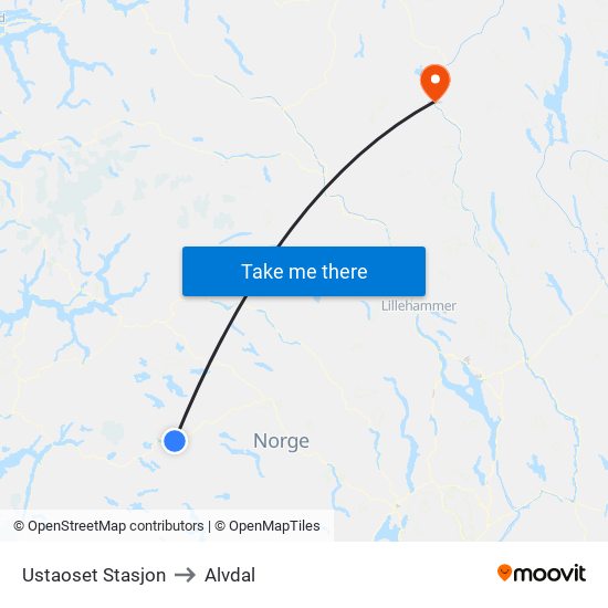 Ustaoset Stasjon to Alvdal map