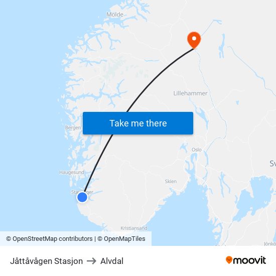 Jåttåvågen Stasjon to Alvdal map