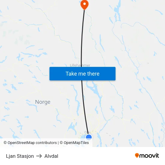 Ljan Stasjon to Alvdal map