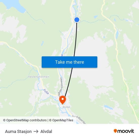 Auma Stasjon to Alvdal map