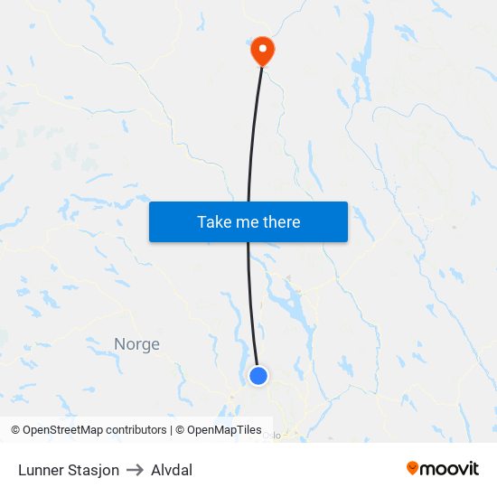 Lunner Stasjon to Alvdal map