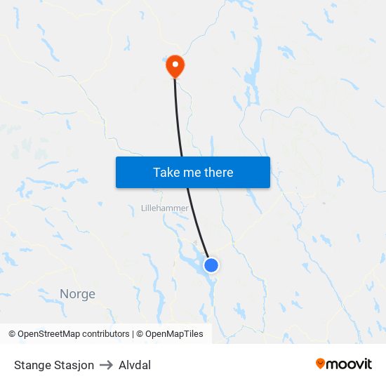 Stange Stasjon to Alvdal map