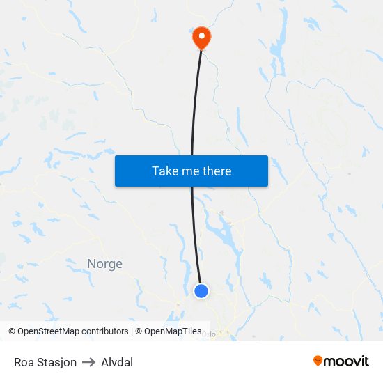 Roa Stasjon to Alvdal map