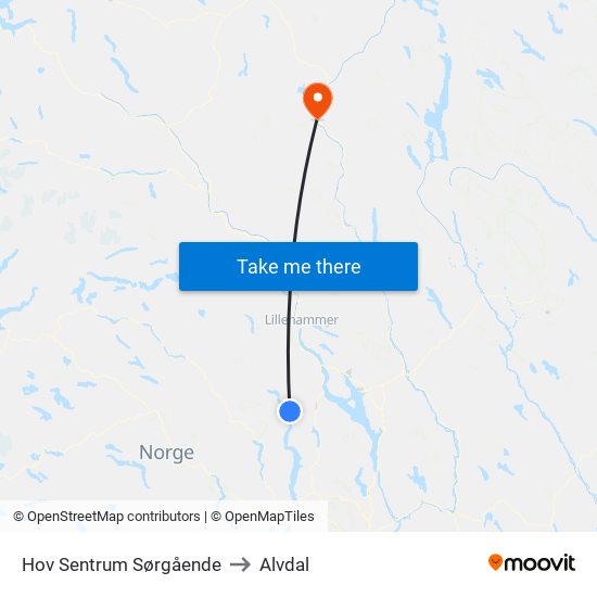 Hov Sentrum Sørgående to Alvdal map