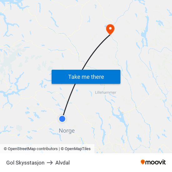 Gol Skysstasjon to Alvdal map