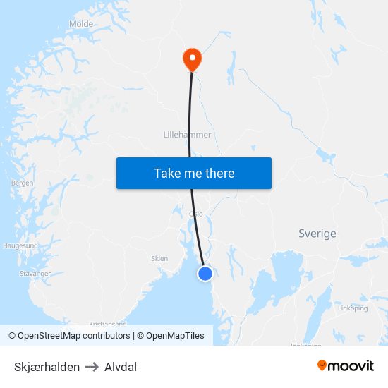 Skjærhalden to Alvdal map