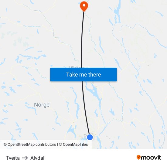 Tveita to Alvdal map