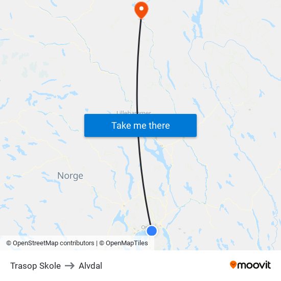 Trasop Skole to Alvdal map