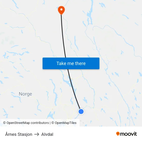 Årnes Stasjon to Alvdal map