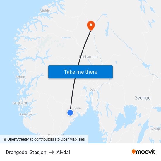 Drangedal Stasjon to Alvdal map