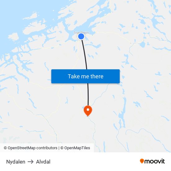 Nydalen to Alvdal map