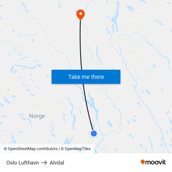 Oslo Lufthavn to Alvdal map