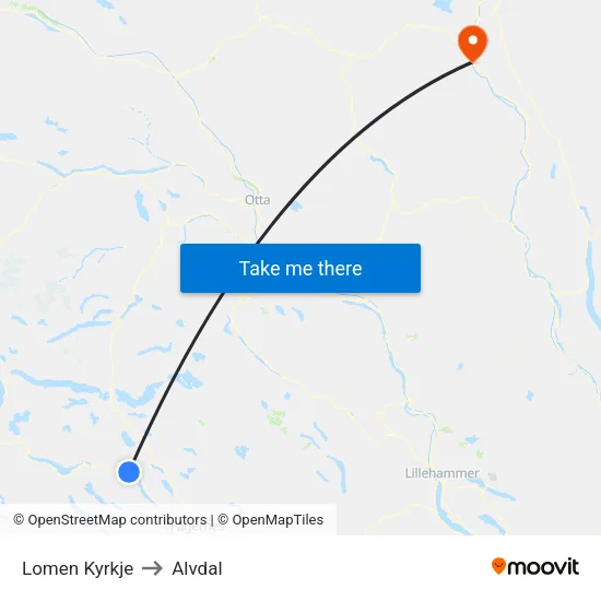 Lomen Kyrkje to Alvdal map