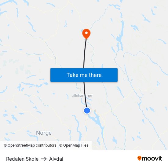 Redalen Skole Snertingdalsvegen to Alvdal map