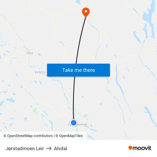 Jørstadmoen Leir to Alvdal map