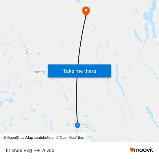 Erlends Veg to Alvdal map