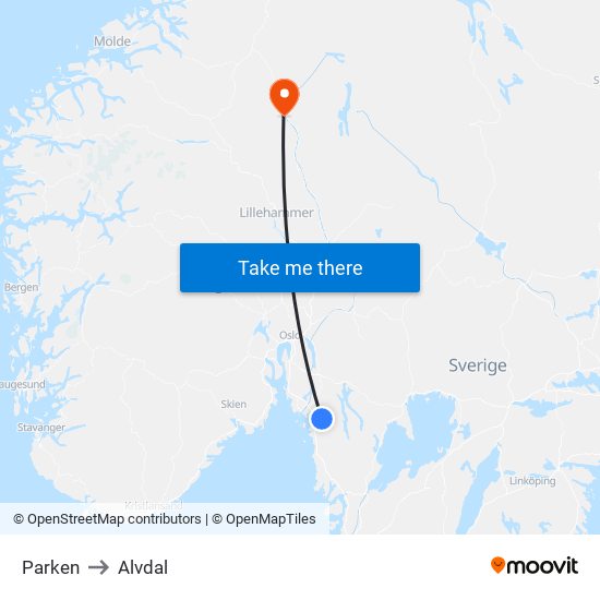 Parken to Alvdal map