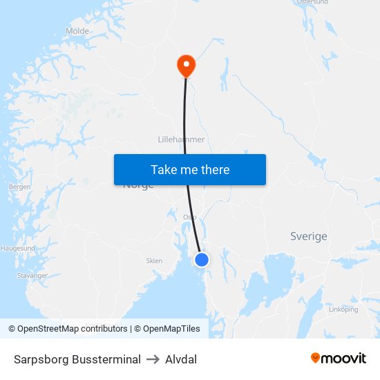 Sarpsborg Bussterminal to Alvdal map
