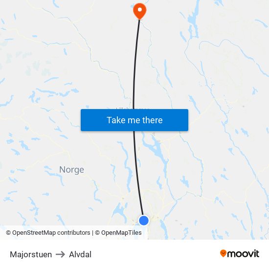 Majorstuen to Alvdal map