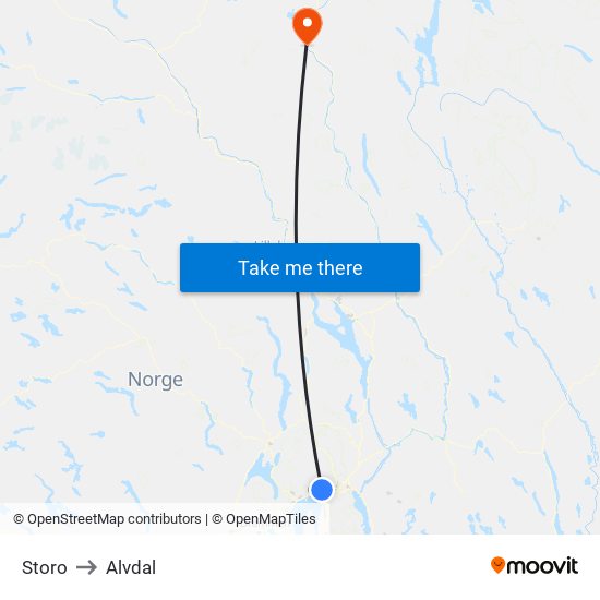 Storo to Alvdal map