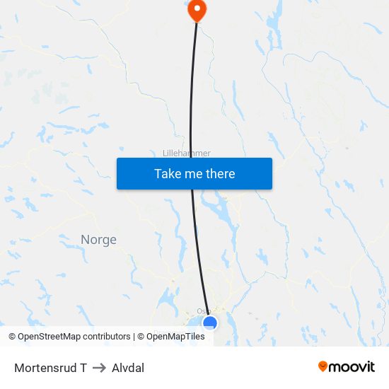 Mortensrud T to Alvdal map