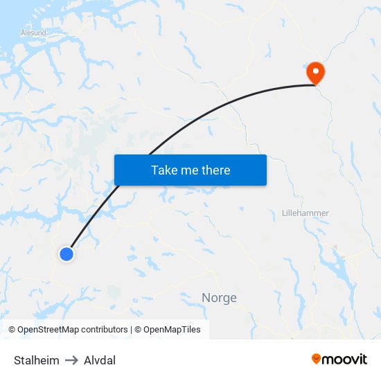 Stalheim to Alvdal map