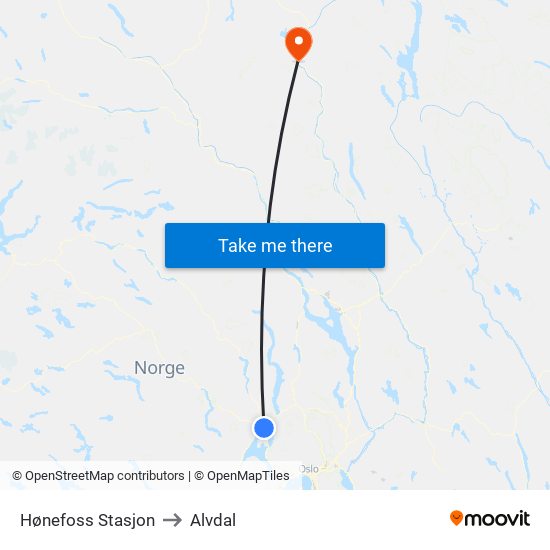 Hønefoss Stasjon to Alvdal map