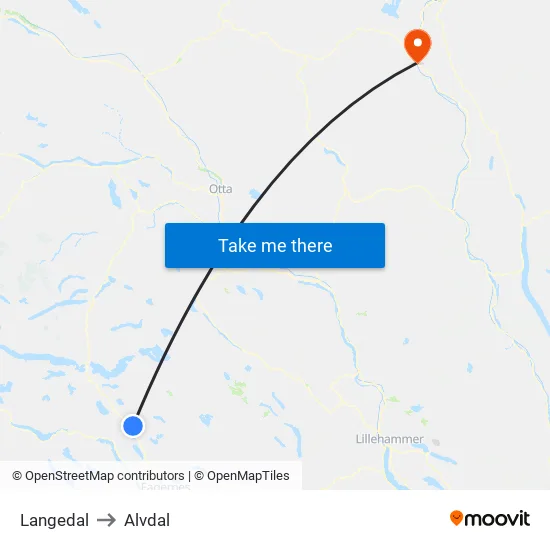 Langedal to Alvdal map