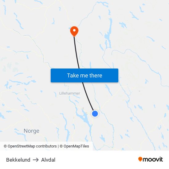 Bekkelund to Alvdal map