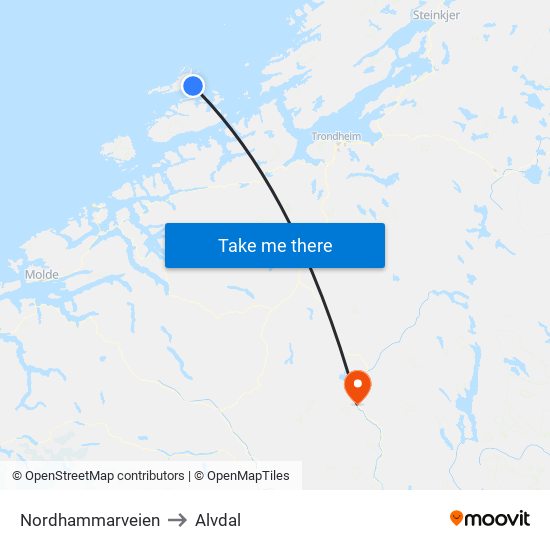 Nordhammarveien to Alvdal map