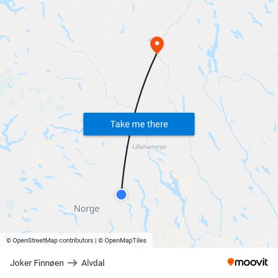 Joker Finnøen to Alvdal map