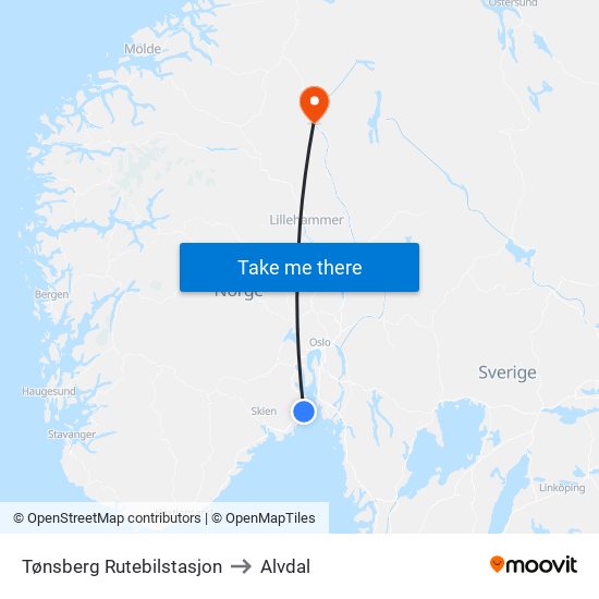 Tønsberg Rutebilstasjon to Alvdal map