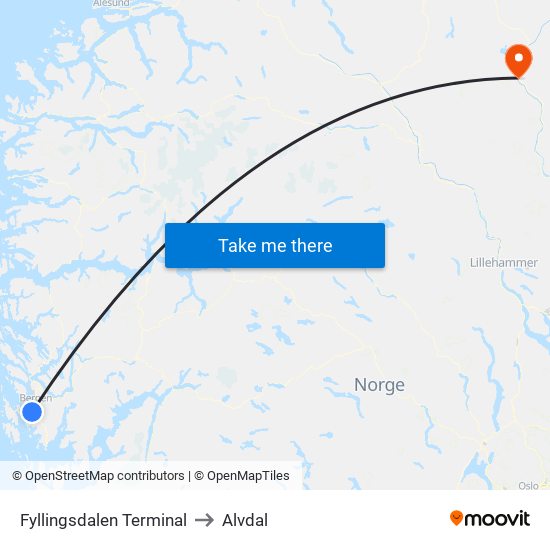 Fyllingsdalen Terminal to Alvdal map