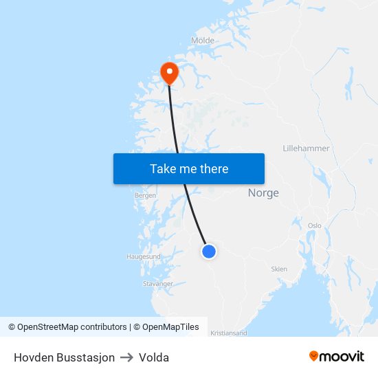 Hovden Busstasjon to Volda map