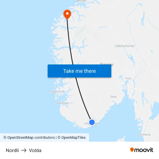 Nordli to Volda map