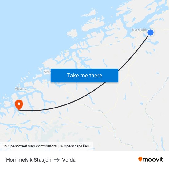 Hommelvik Stasjon to Volda map