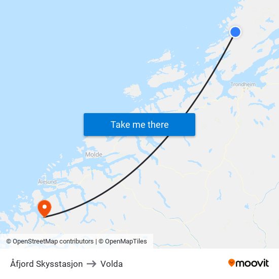 Åfjord Skysstasjon to Volda map