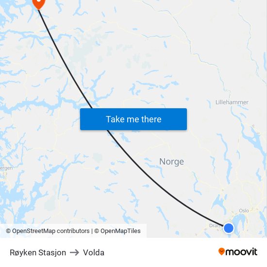 Røyken Stasjon to Volda map