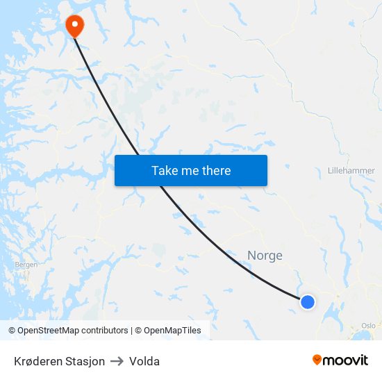 Krøderen Stasjon to Volda map