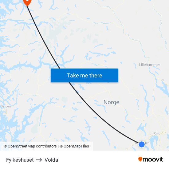 Fylkeshuset to Volda map